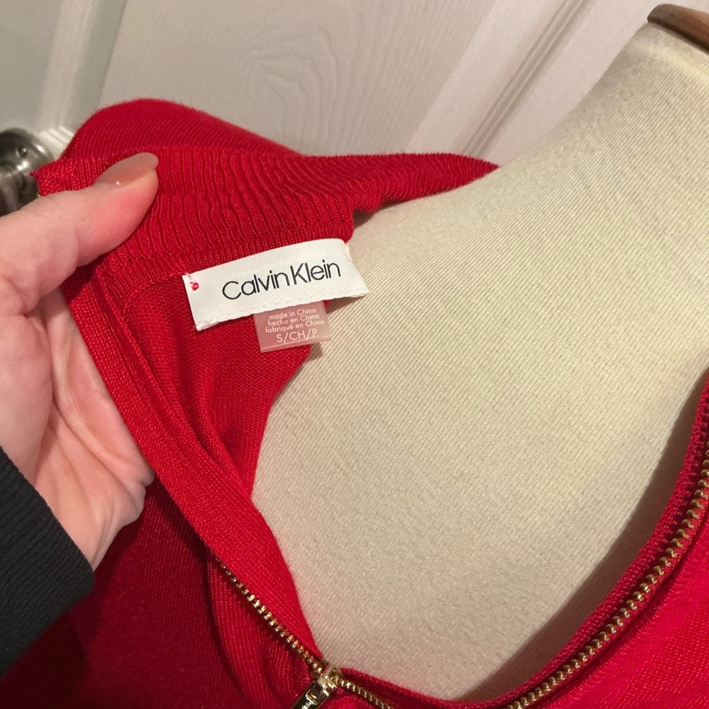 Calvin Klein Red mid length Sleeve Studded Dress - Picture 5 of 11